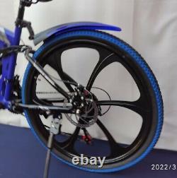 Vélo de montagne pliable pour adultes, 21 vitesses, suspension totale 26 pouces, avec engrenages Shimano