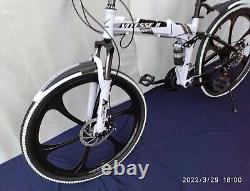 Vélo de montagne pliant pour hommes/femmes, blanc, à suspension intégrale, roues de 26 pouces, 21 vitesses