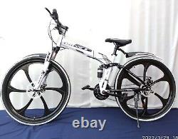 Vélo de montagne pliant pour hommes/femmes, blanc, à suspension intégrale, roues de 26 pouces, 21 vitesses